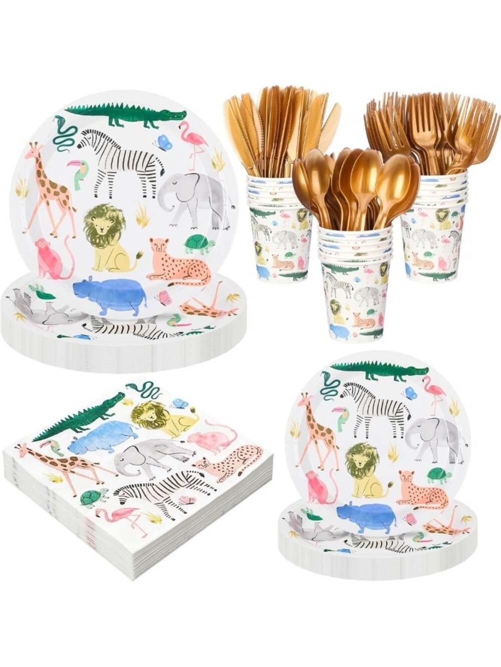 Safari Jungle Theme Party Supplies Set - 350 Pcs Plates, Napkins, Cups